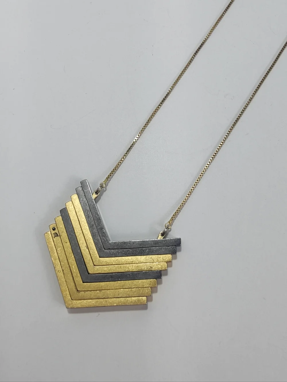 Madewell Chevron Arrow Statement Necklace Gold Tone Layered Geometric Adjustable - Picture 2 of 9